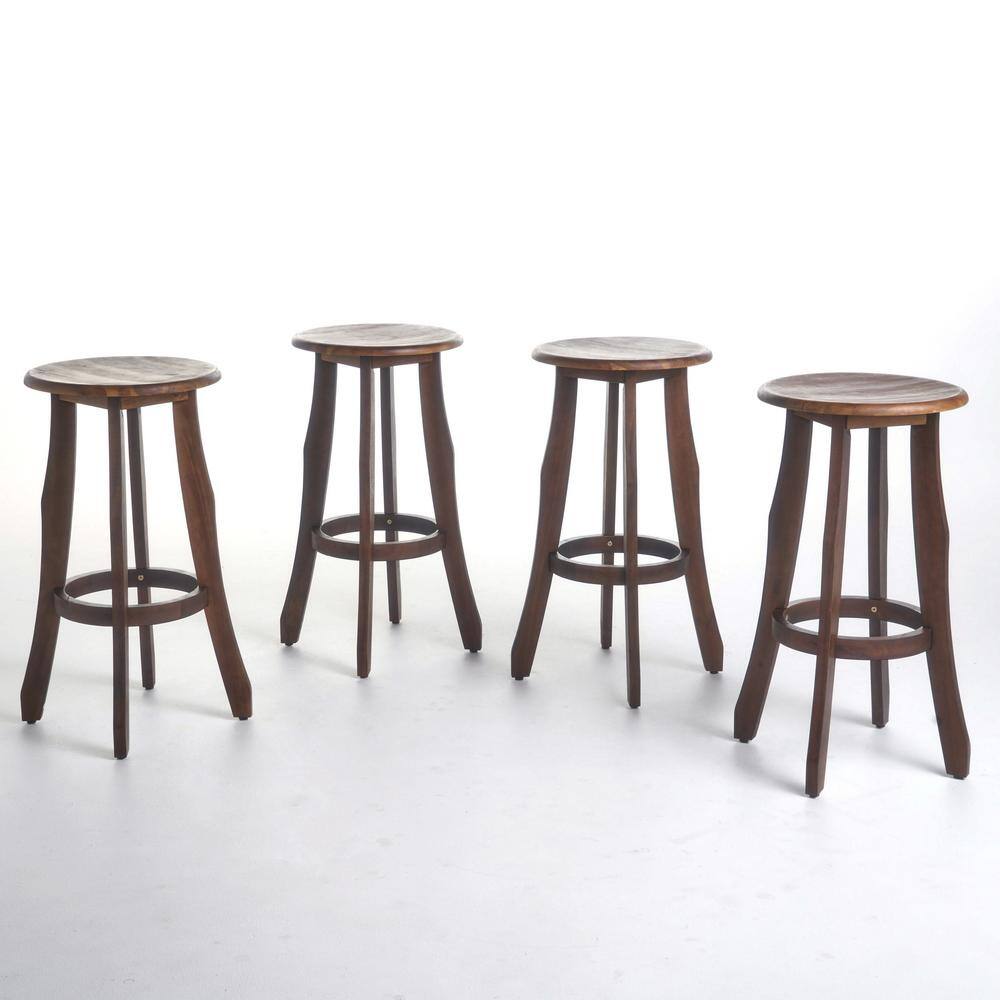 Noble House Pike Dark Brown Wood Outdoor Bar Stool (4-Pack) 40791