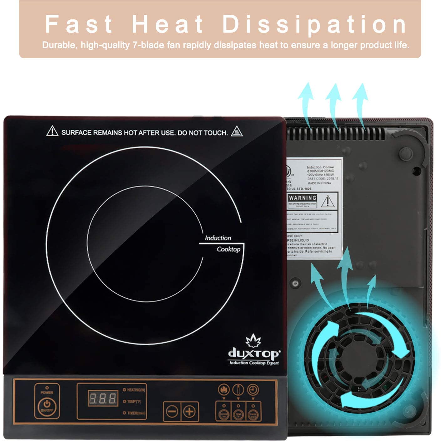 Duxtop 1800W Portable Induction Cooktop Countertop Burner， Gold 8100MC/BT-180G3