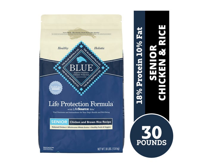 Blue Buffalo Life Protection Formula Senior Chicken  Brown Rice Recipe Dry Dog Food， 30 lb. Bag