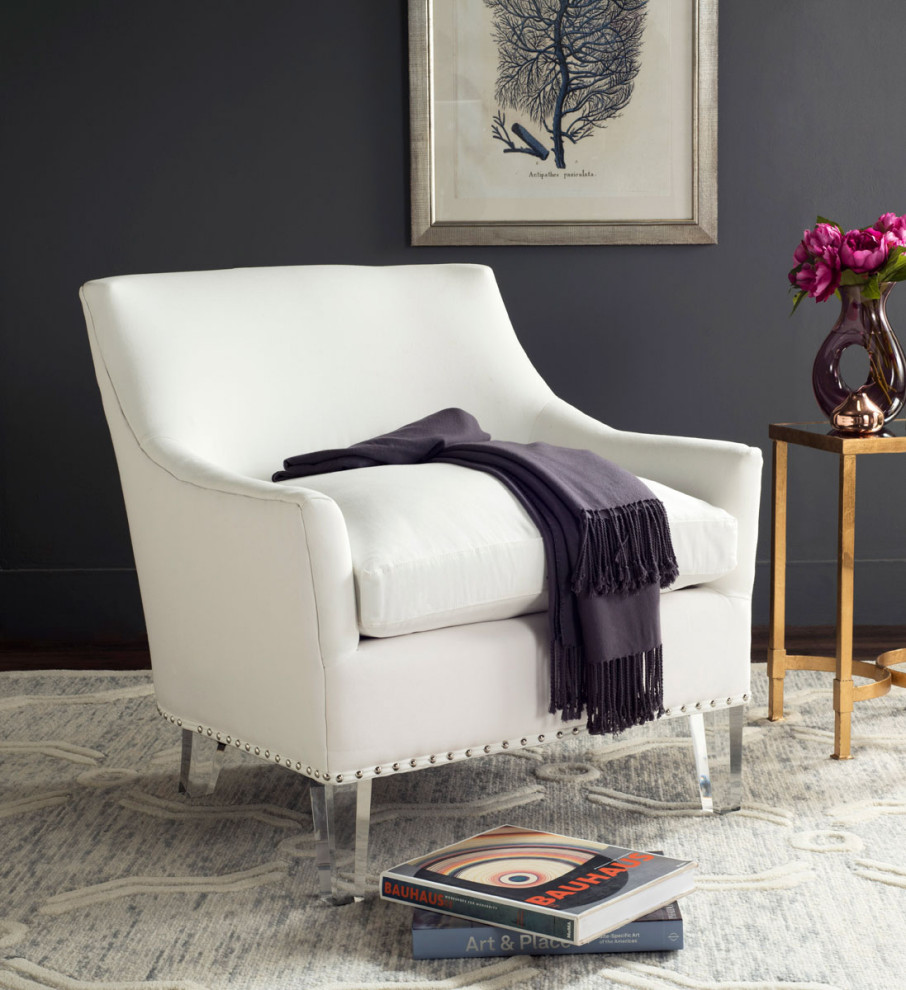 Barry Glam Tufted Acrylic Club Chair White/ Clear   Contemporary   Armchairs And Accent Chairs   by Peachtree Fine Furniture  Houzz