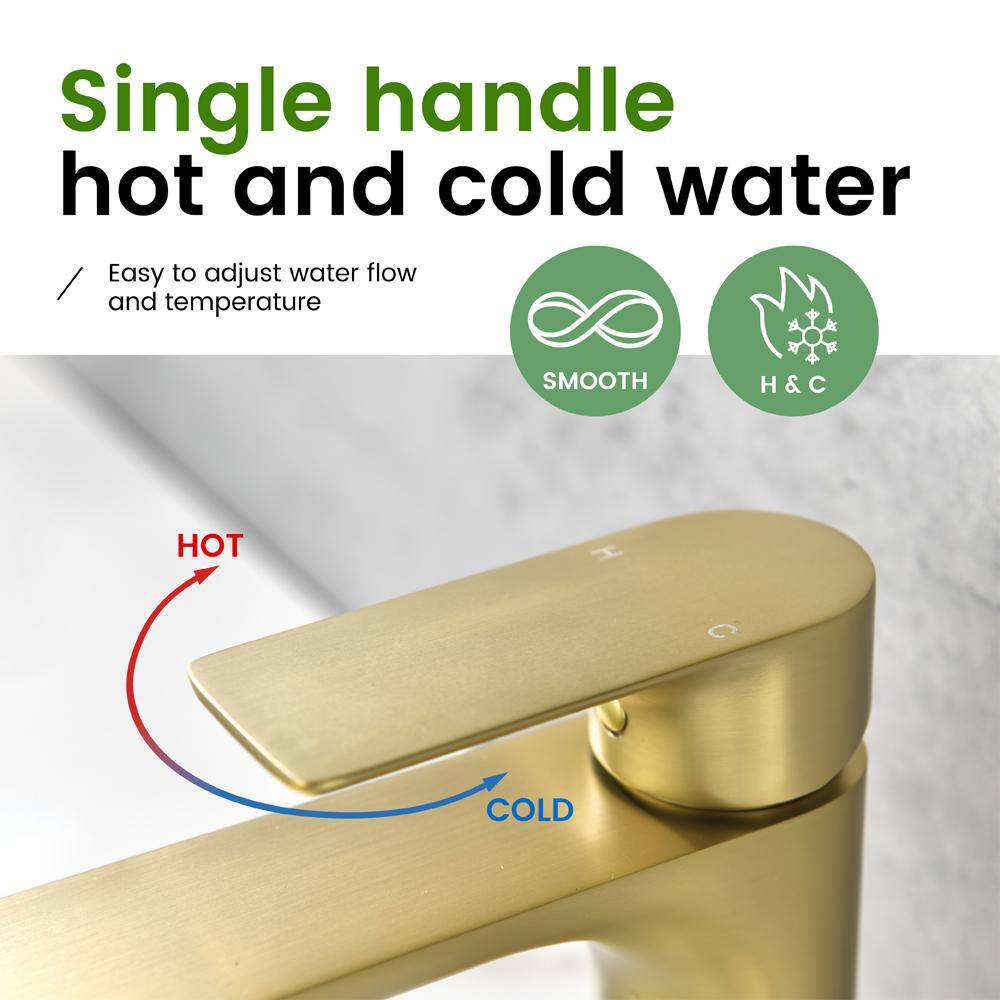 UKISHIRO Single Handle Single Hole Bathroom Faucet with Spot Resistant in Brushed Gold SMD00JN22032204