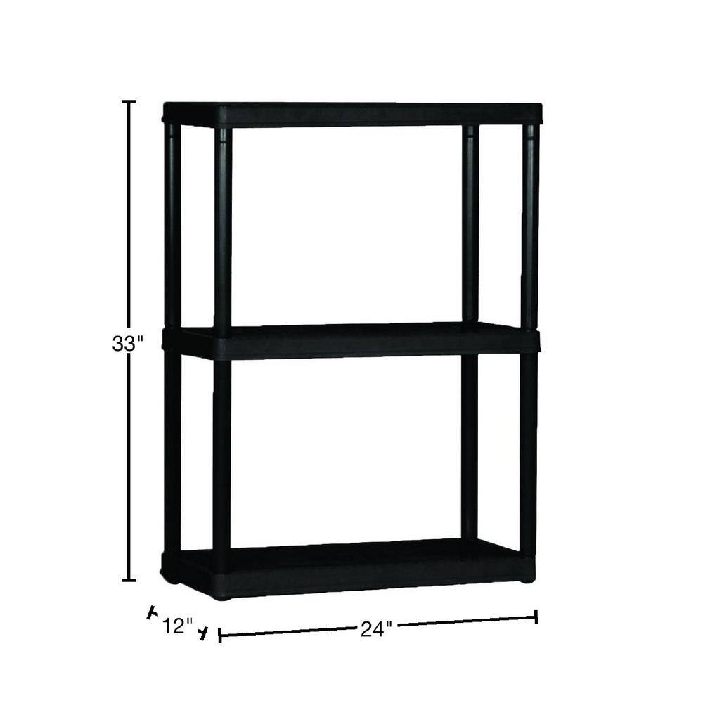 GRACIOUS LIVING Black 3-Tier Plastic Garage Storage Shelving Unit (24 in. W x 33 in. H x 12 in. D) 91019MAXIT-1C-54