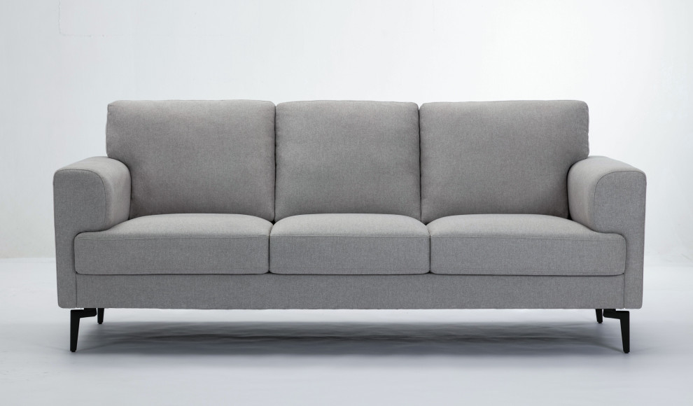 ACME Kyrene Linen Fabric Upholstery Sofa with Loose Back in Light Gray   Midcentury   Sofas   by Acme Furniture  Houzz