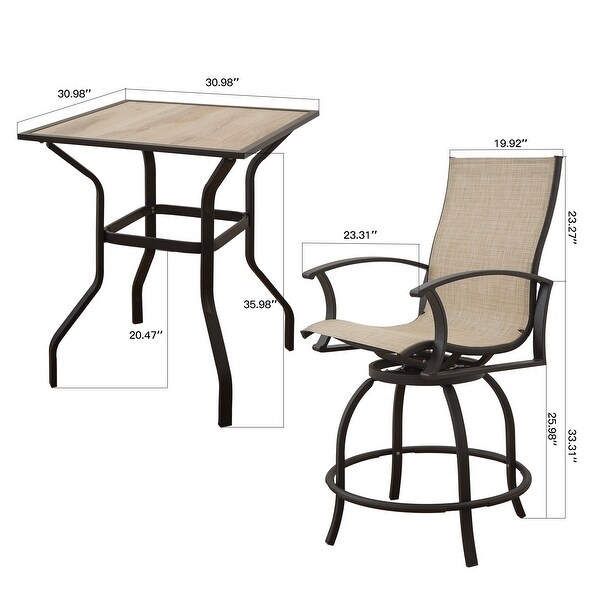 Domi Outdoor Living 3Piece Metal Outdoor Patio Serving Bar Dining Set