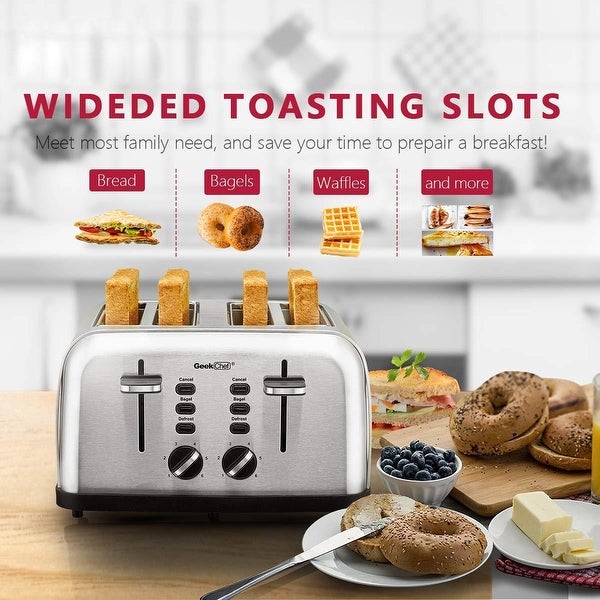 4 Slice Toaster with Wide Slot Removable Crumb Tray for Bread and Bagels