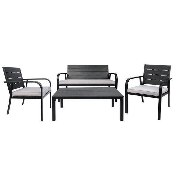 4 PCS Outdoor Patio Chairs Set with Coffee Table， Outdoor Furniture Set with High Density PE and Heavy-duty Steel Frame - Overstock - 37928703