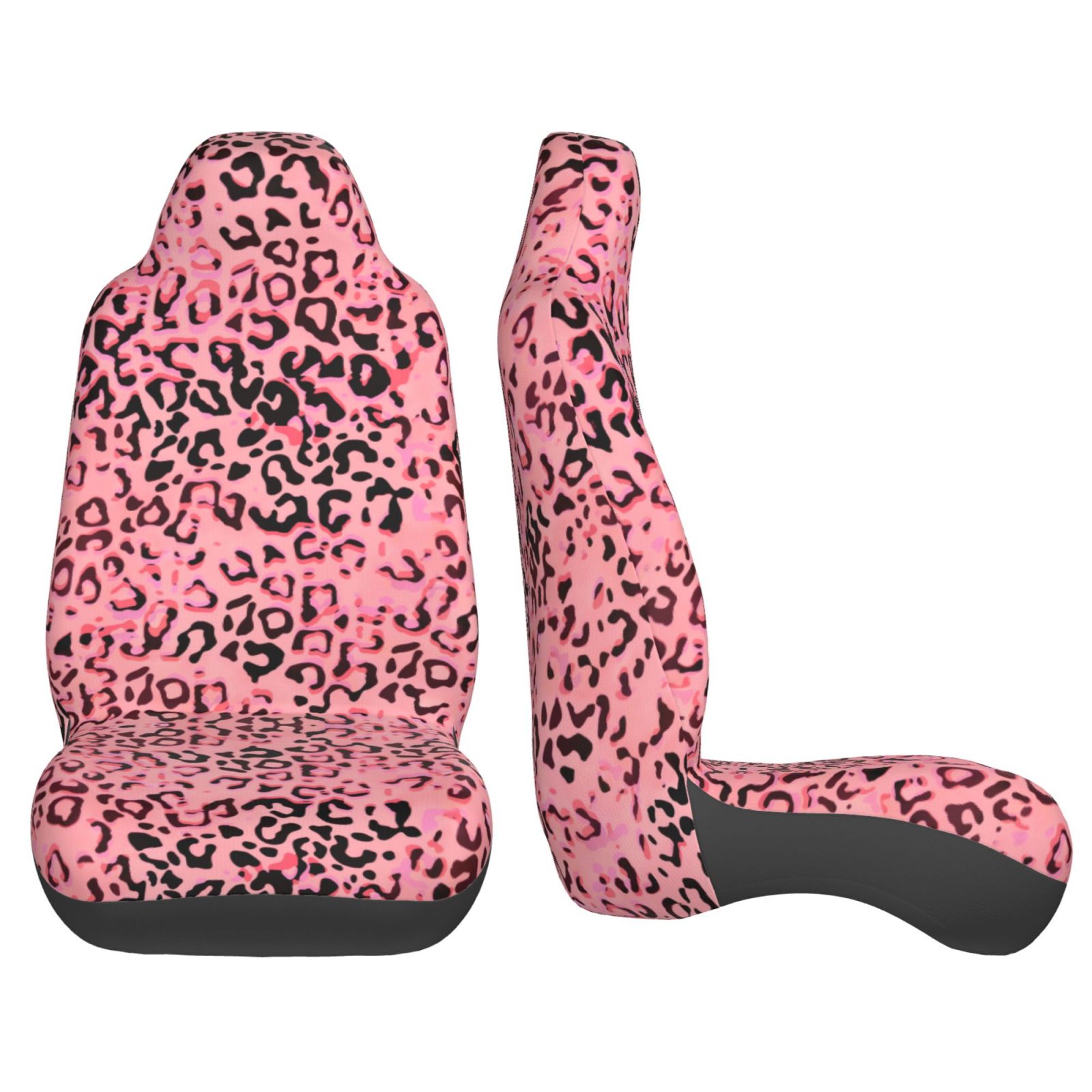 TEQUAN Front Seat Covers， Animal Leopard Print Pink Pattern 2 Piece Car Seat Cover Fit Most Car SUV Truck Van