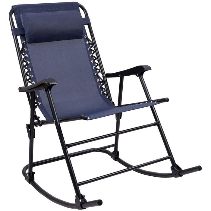 Vineego Patio Rcoking Chair Outdoor Zero Gravity Textilene Foldable Lounge Chair, Blue