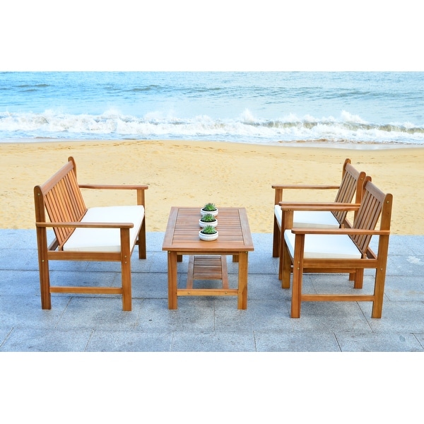 SAFAVIEH Outdoor Living Burbank Brown Acacia Wood 4piece Furniture Set