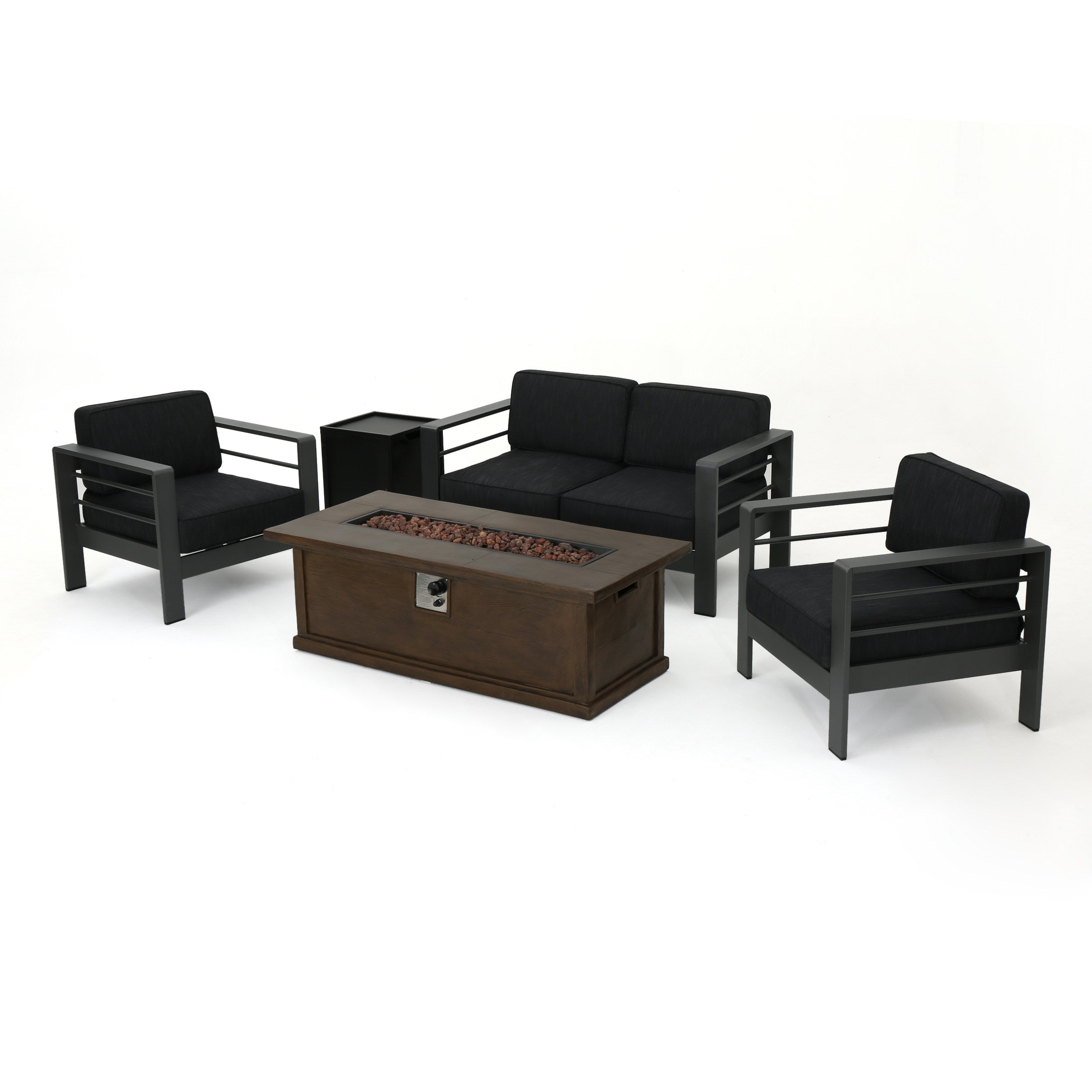 Coral Bay Outdoor Aluminum 5 Piece Chat Set with Fire Table