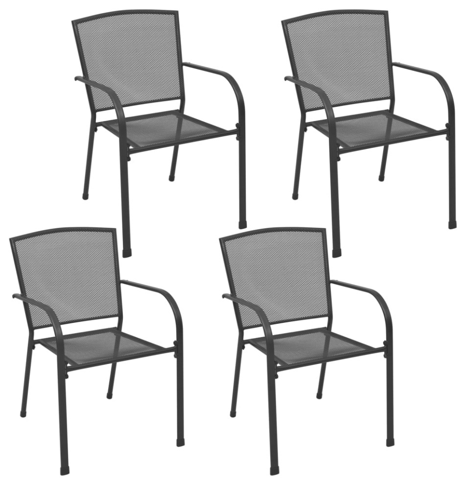 vidaXL Patio Chairs 4 Pcs Stacking Dining Chair Mesh Design Anthracite Steel   Transitional   Outdoor Dining Chairs   by vidaXL LLC  Houzz