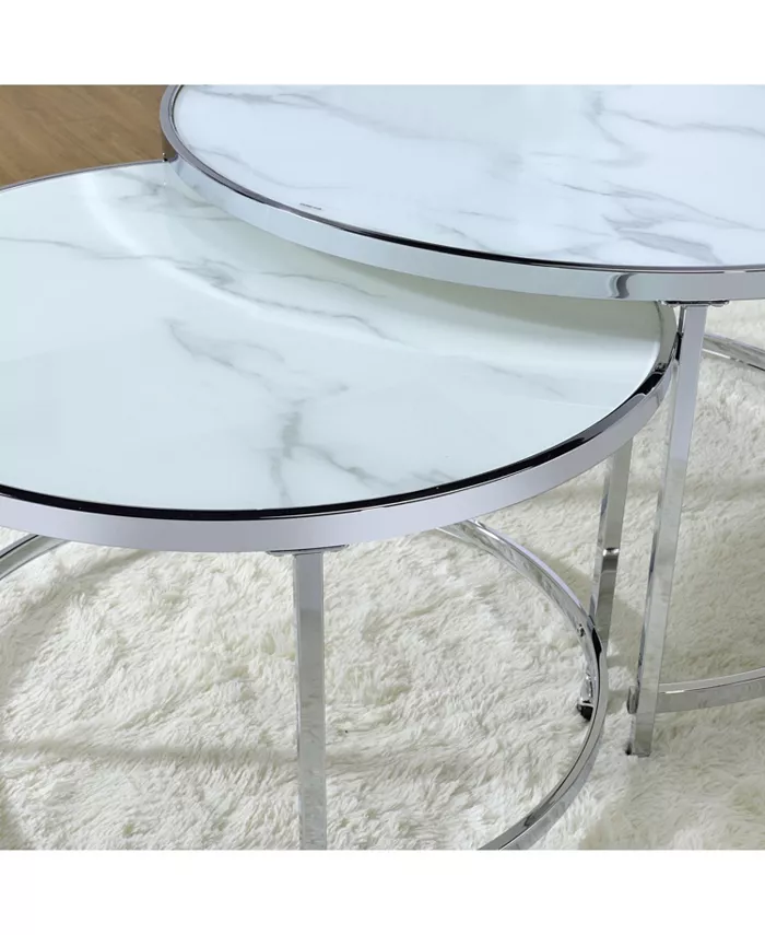 Steve Silver Rayne 36 Round Faux Marble Nesting Cocktail Tables