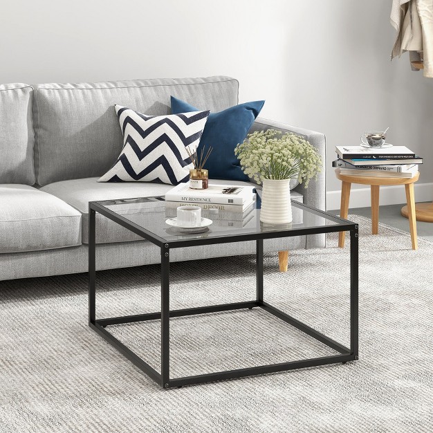 Tangkula Glass Coffee Table 27 5 Inch Modern Square Metal Frame Living Room Transparent