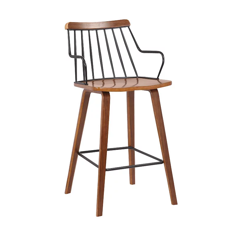 26 Inches Counter Height Barstool with Spindle Back， Brown and Black