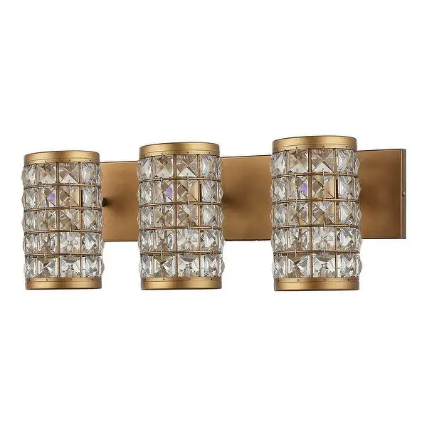 Aged Brass 3-Light Crystal Bathroom Vanity Lights Wall Sconce - 21.65-in W x 7.72-in H x 7.4-in D