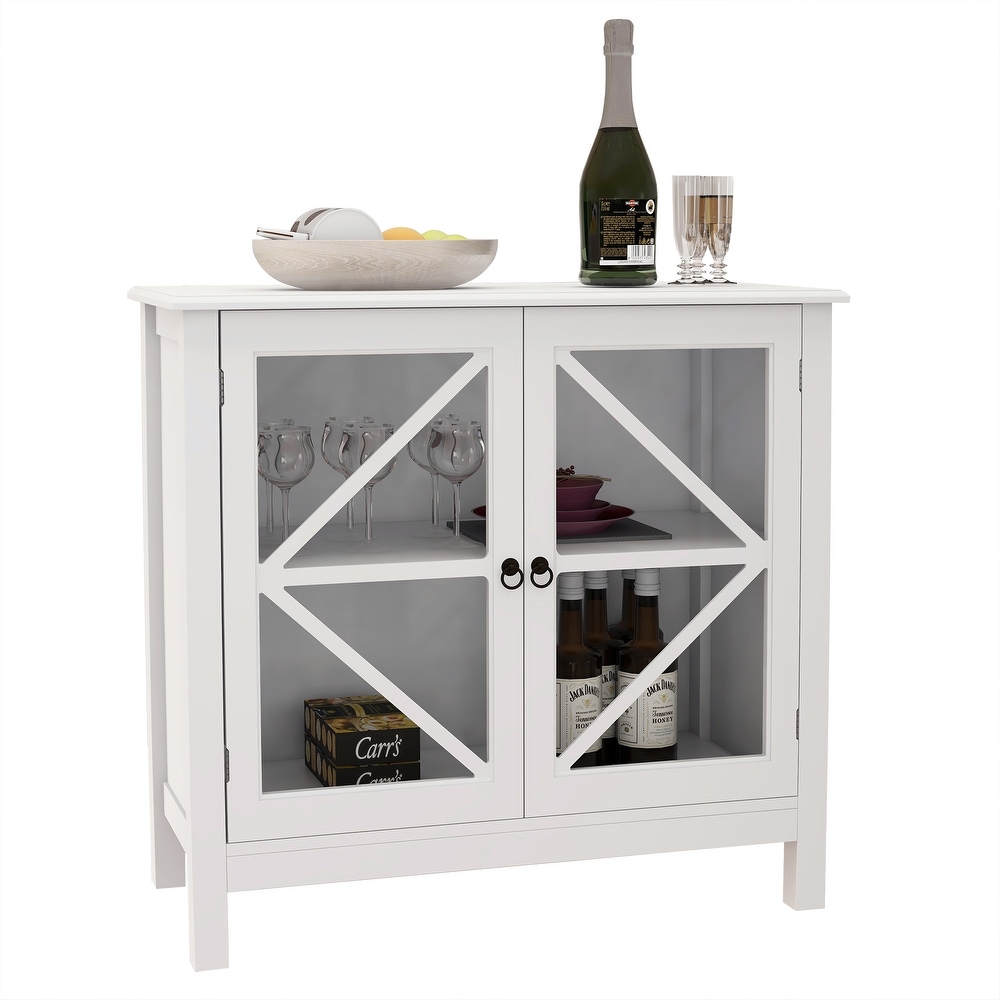 Kitchen Cabinet Sideboard with Double Glass Doors for Home Kitchen