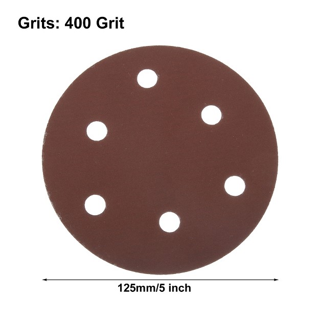 Unique Bargains 6 Hole Aluminum Oxide Sanding Discs 400 Grit Round Sandpaper 5 Inch Reddish Brown 30 Pcs