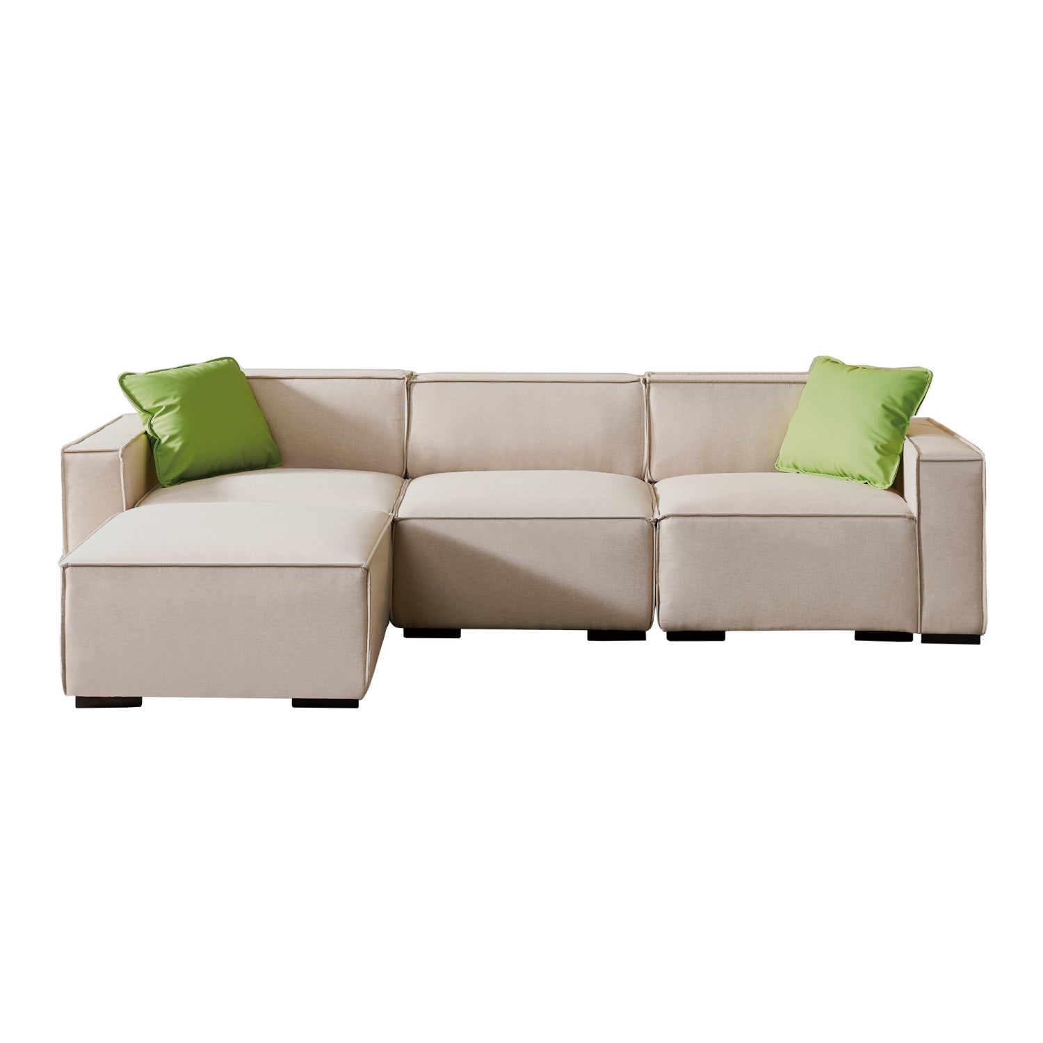 Holaki 4 Seat Modular L-Shape Sectional Fabric Sofa with Convertible Ottoman Chaise, Beige