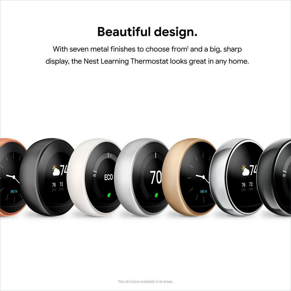 Google Nest Learning Thermostat - Smart Wi-Fi Thermostat - Mirror Black T3018US