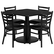 Emma and Oliver 36SQ Natural Table Set-RD Base and 4 Ladder Back Chairs，Black Seat