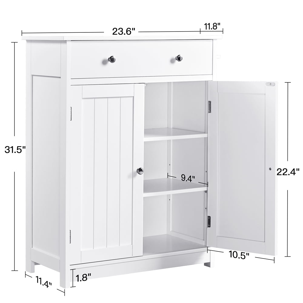 Yaheetech White Floor Cabinet/Cupboard with 2 Doors 1 Drawer Bathroom Kitchen Storage