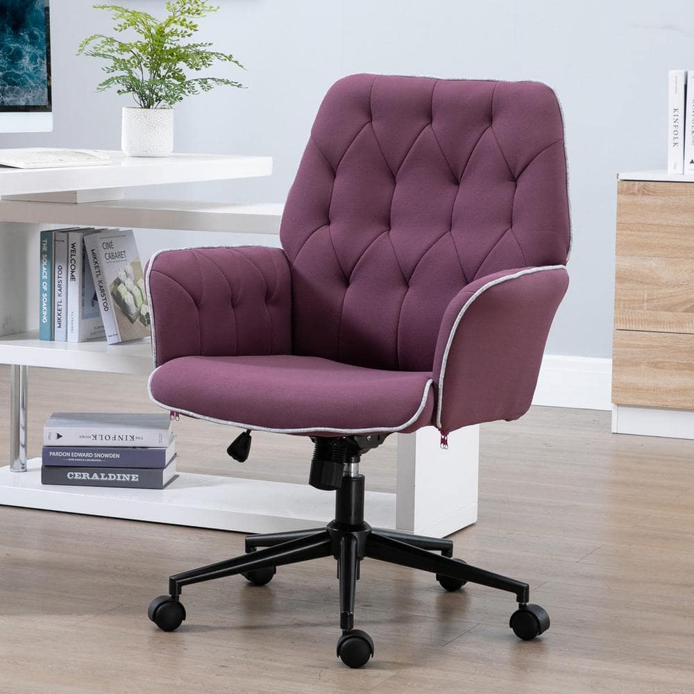 Vinsetto Purple, Modern Mid-Back Tufted Fabric Home Office Desk Chair with Arms, Swivel Adjustable Task Chair, Upholstery Chair 921-102VT