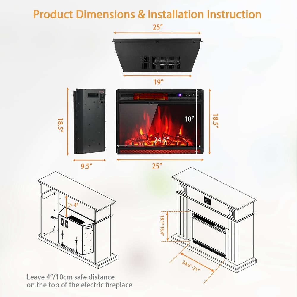 Costway 25''Electric Fireplace Freestanding   Recessed Heater Log   See Details