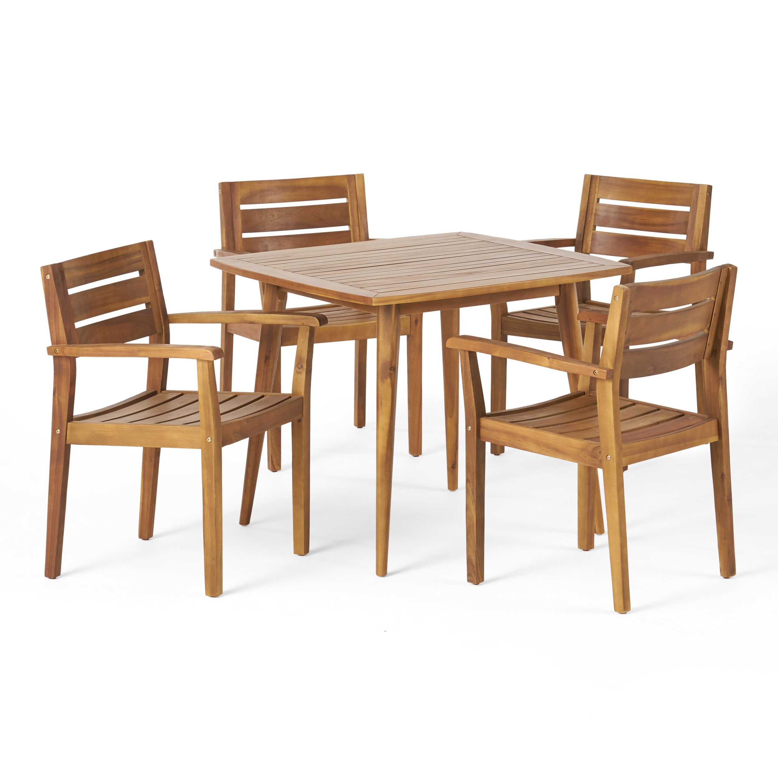 Solomon Outdoor 5 Piece Acacia Wood Dining Set, Teak