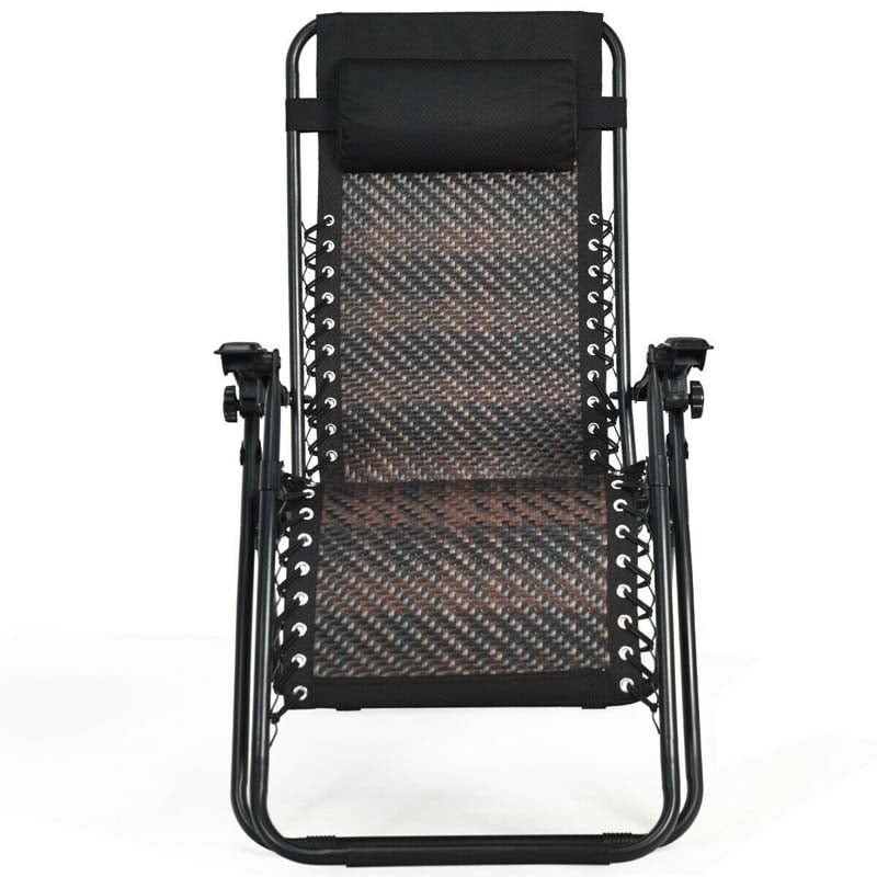 Rattan Folding Zero Gravity Lounge Chair Outdoor with Removable Pillow, Locking System, Adjustable Portable Patio Armchair