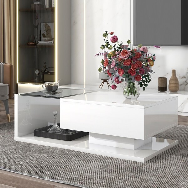 Modernist 2-Tier Coffee Table with Tempered Glass and High-Gloss UV Surface