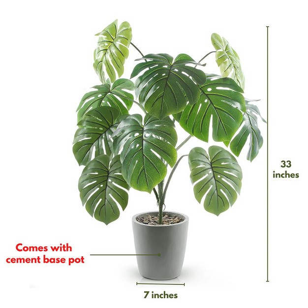 Artificial Monstera Plant In Cement Pot， Indoor Artificial Plant For Home Decor