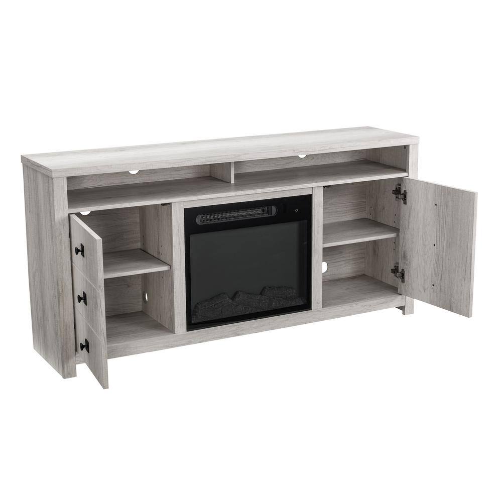 FESTIVO 64 in. Freestanding Electric Fireplace TV Stand in Saw Cut-Off White FFP20261