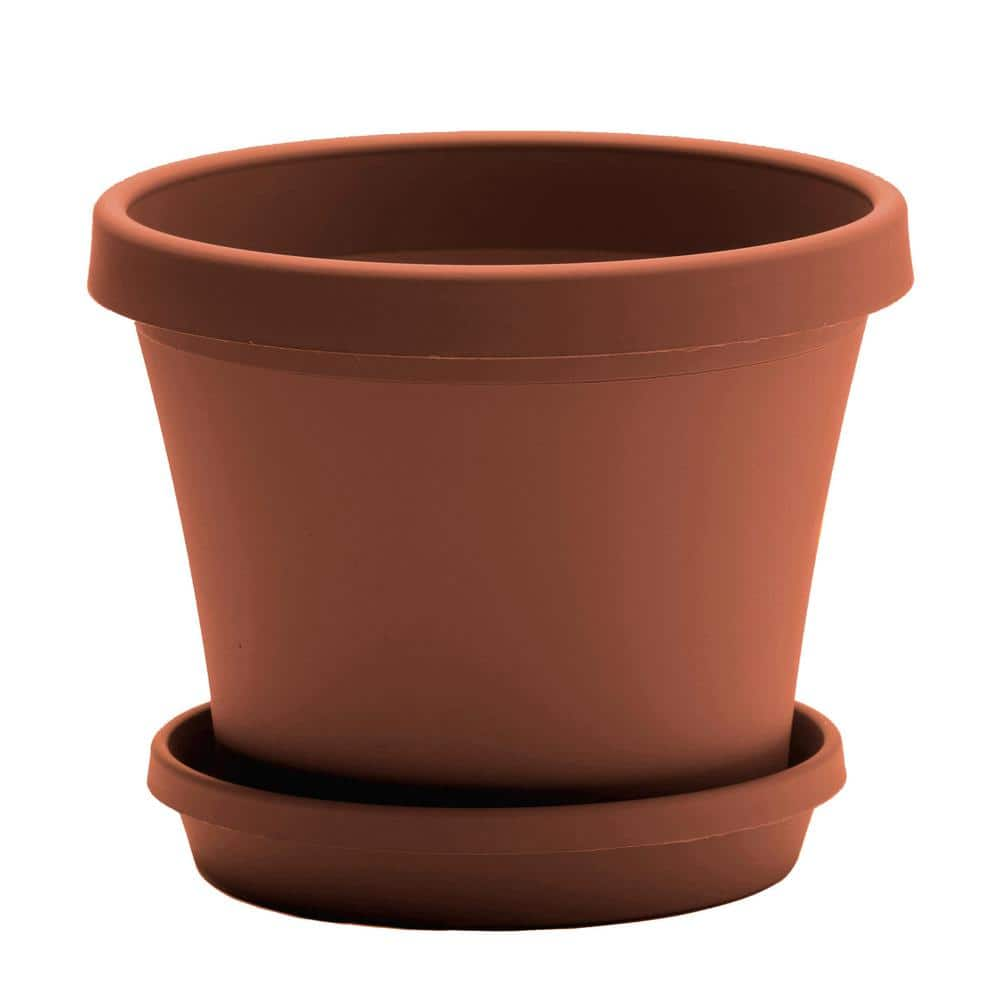 Bloem Terra 8 in. Resin Set of 2 Planters and 2 Saucers Bundle， Terra Cotta DCB-TERMIX2