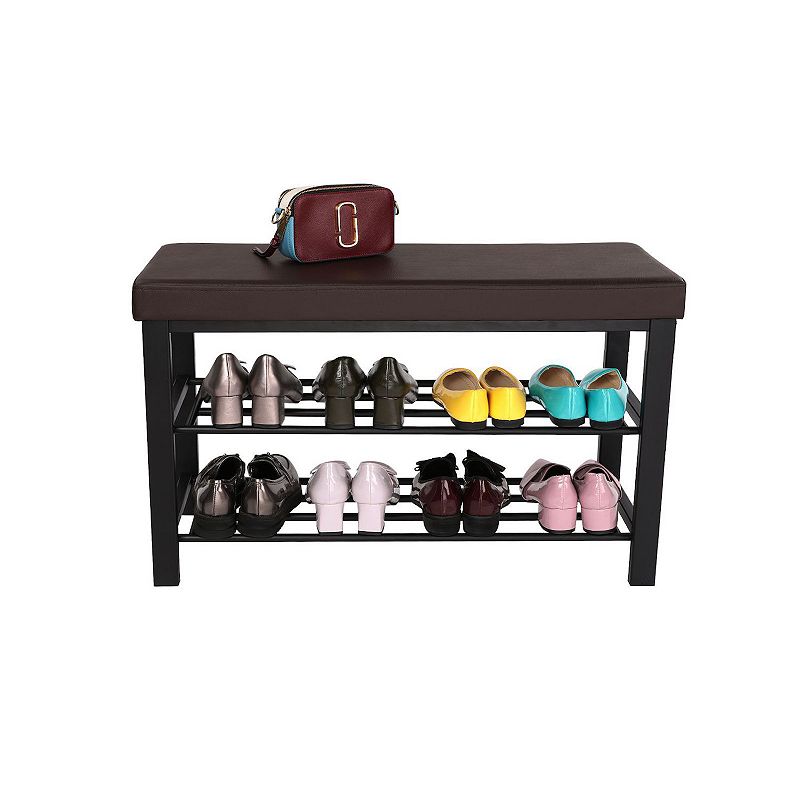 3-Tier Shoe Rack for Entryway， Storage Organizer with Foam Padded Seat Metal Frame