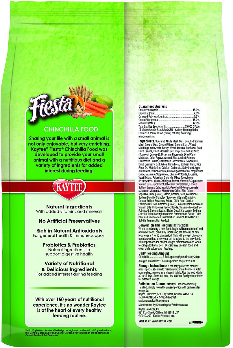 Kaytee Fiesta Natural Chinchilla Food， 2.5-lb bag