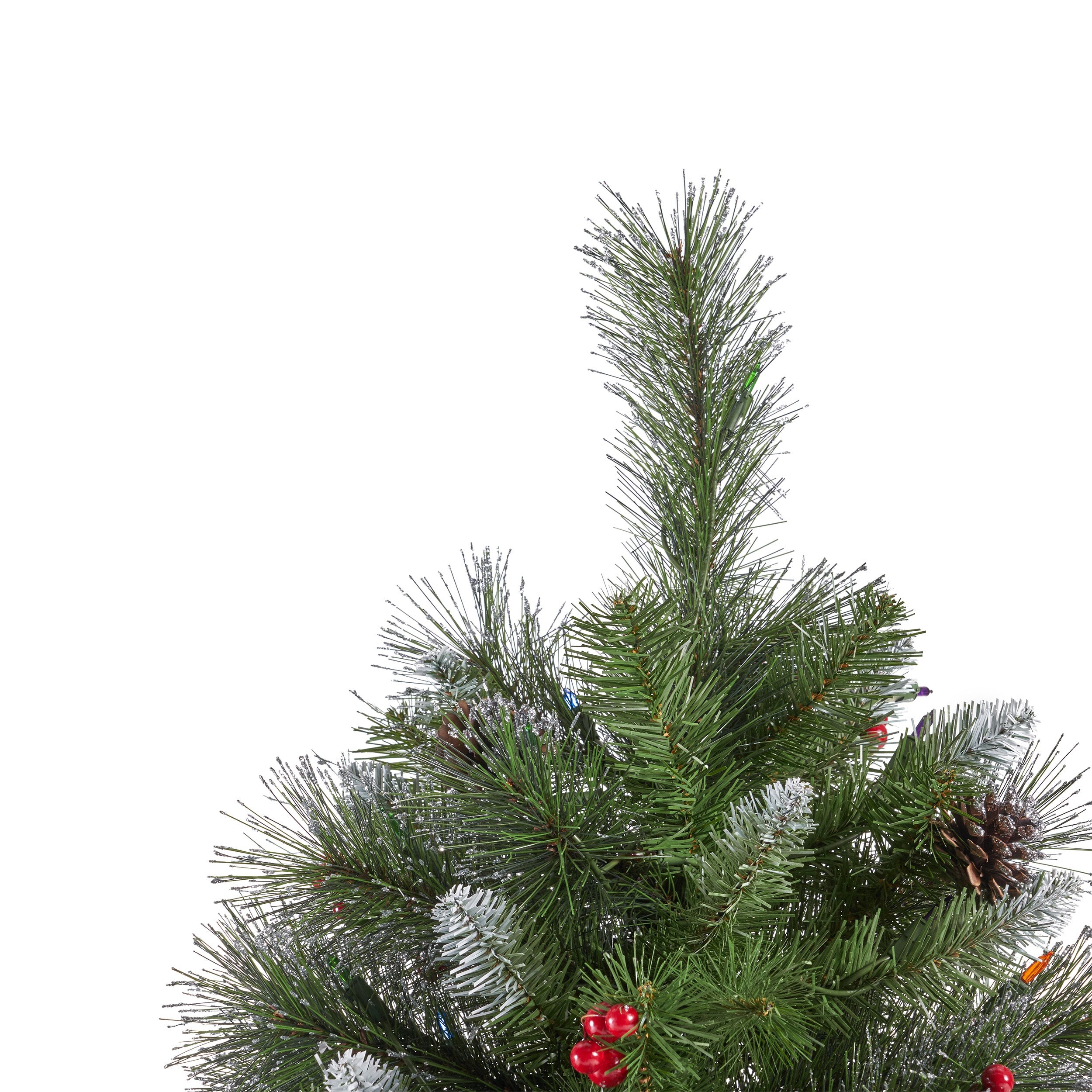 7.5-foot Mixed Spruce Hinged Artificial Christmas Tree with Glitter Branches, Red Berries, and Pinecones