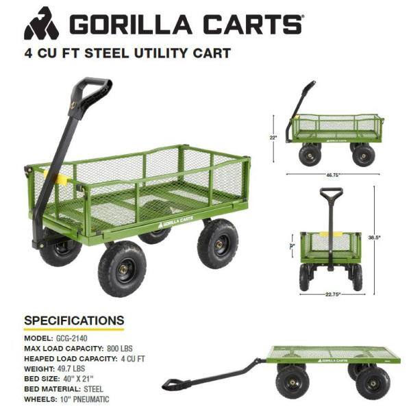 GORILLA CARTS 4 cu. ft. Metal Garden Utility Cart GCG-2140