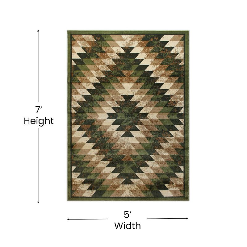 Masada Rugs Masada Rugs Stephanie Collection 5'x7' Area Rug with Distressed Southwest Native American Design 1106 in Green， Brown and Beige