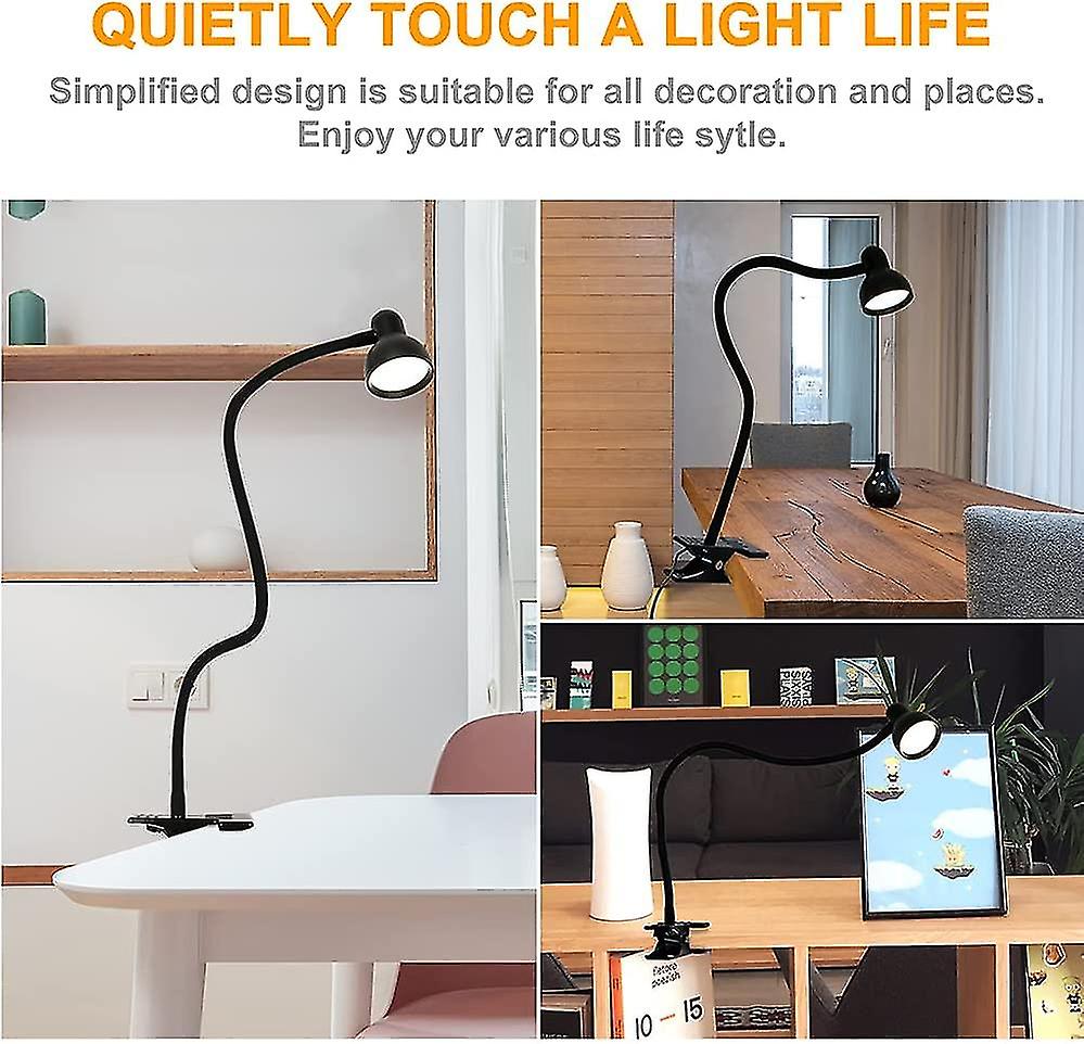 Clip On Reading 3 Colors 3000-6500k 10 Brightness Levels Eye Caring Led Desk Lamp With Flexible Gooseneck Clip On Desk Lamp For Bed