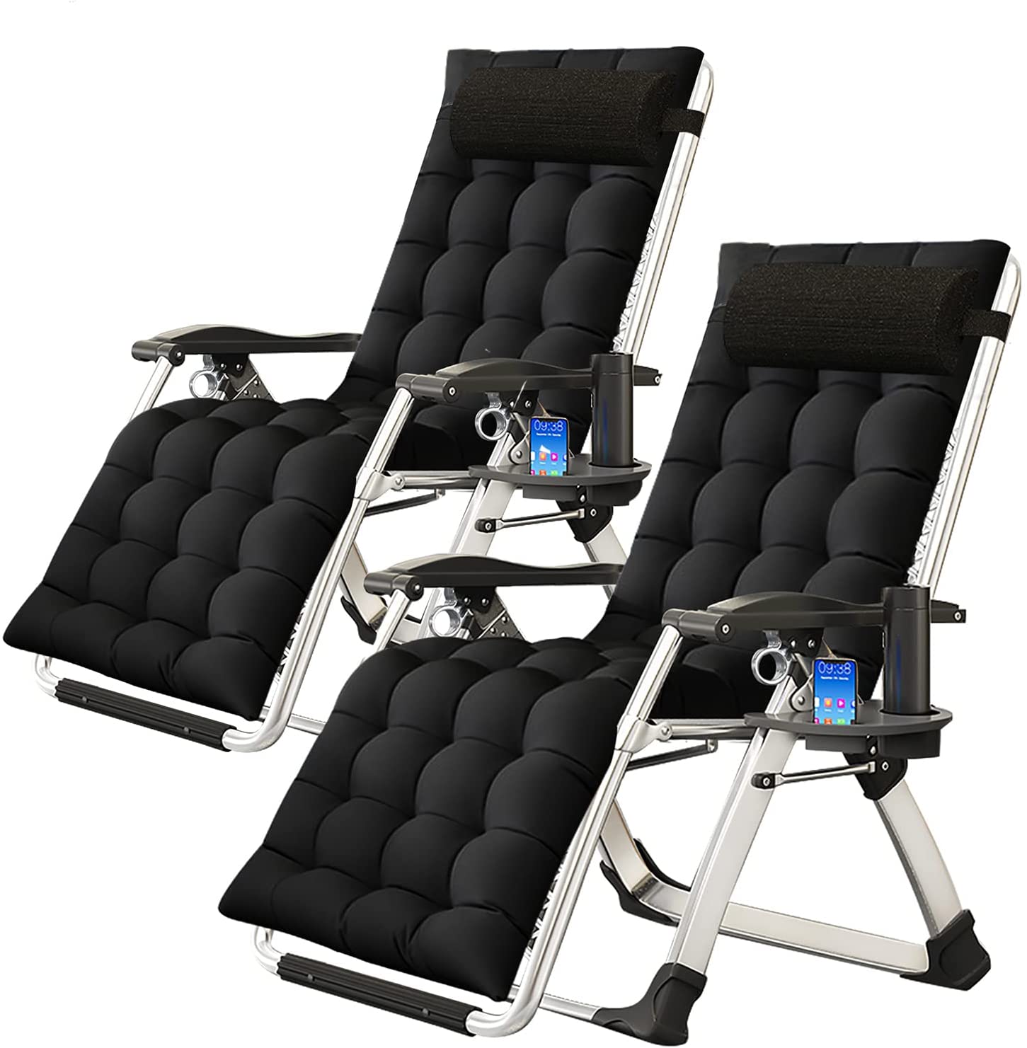 Zero Gravity Chair 2 Pack, Lounge Chair with Removable Pad & Cup Holder for Indoor and Outdoor, Folding Reclining Chair Set of 2 for Adults