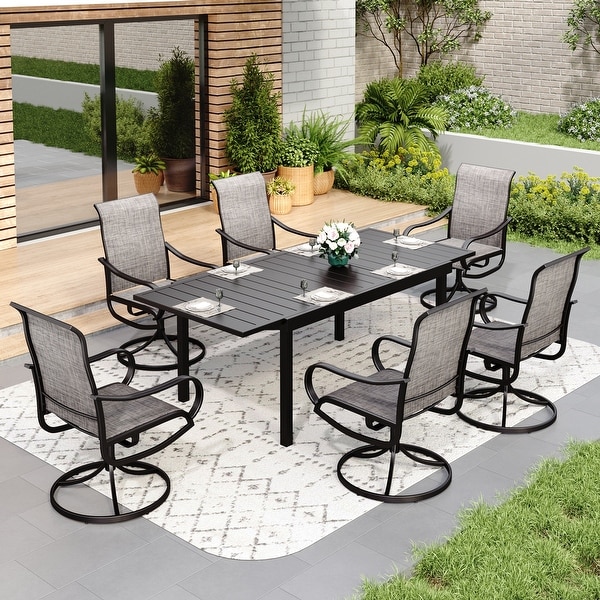 MAISON ARTS 7/9Piece Patio Dining Furniture Set with Dining Swivel Chairs and 1 Expandable Outdoor Dining Rectangle Table