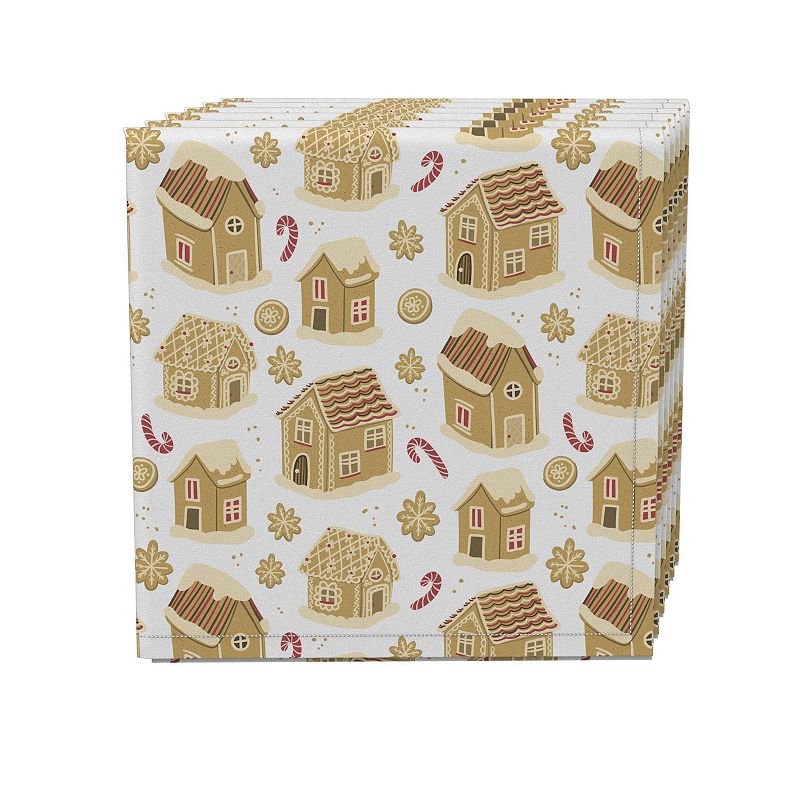 Napkin Set， 100% Polyester， Set of 4， 18x18， Gingerbread Cookie Houses