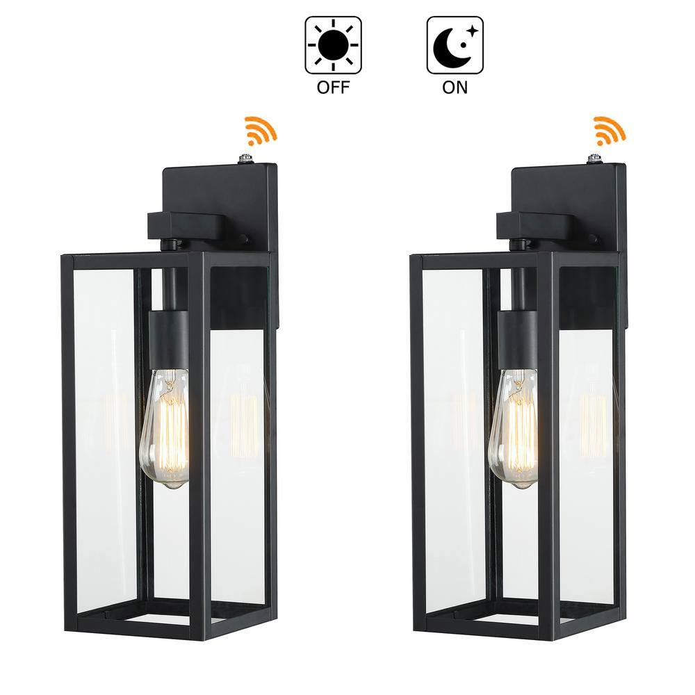 Hukoro 1-Light 17.25 in. H Matte Black Outdoor Wall Lantern Sconce Dusk to Dawn (2-Set on 1 Package) F88712-11i-S