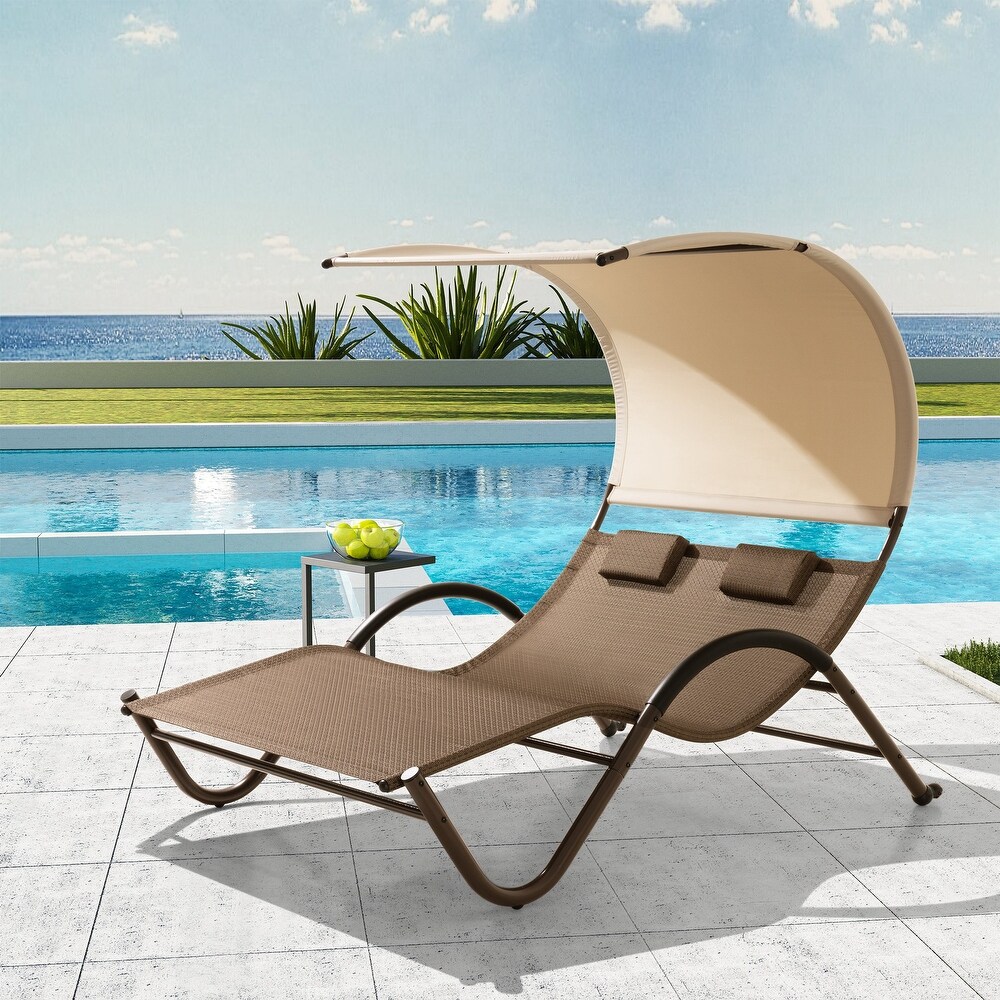 VredHom Outdoor Double Chaise Lounge with Wheels   Headrest   54.93 W x 72.84 L x 64.57 H inch