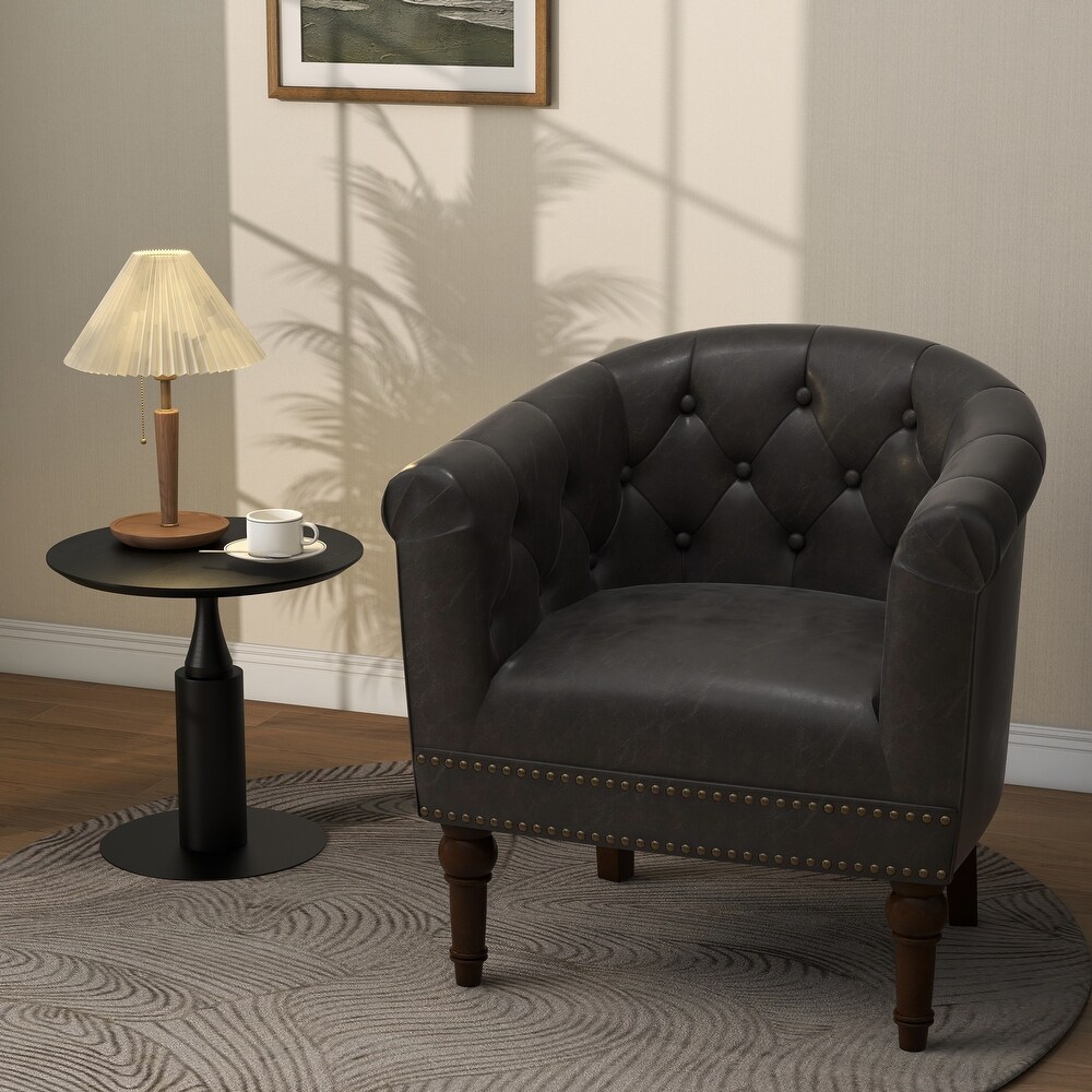 Contemporary PU Leather Tufted Barrel Accent Chair