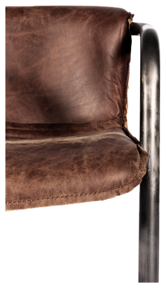 Benedict Dining Chair Grazed Brown Leather  Set of 2   Industrial   Dining Chairs   by Moe  x27s Home Collection  Houzz