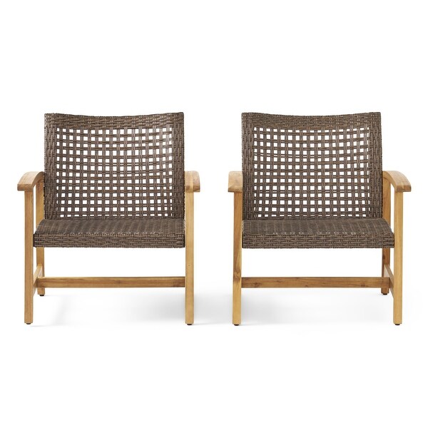 Hampton Outdoor Wood/Wicker Club Chair (Set of 2) by Christopher Knight Home