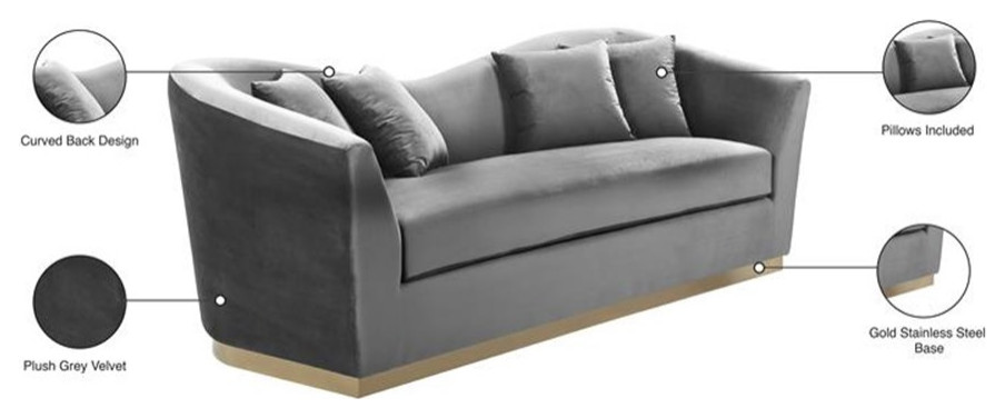 Pemberly Row Modern / Contemporary Velvet Upholstered Sofa in Gray   Contemporary   Sofas   by Homesquare  Houzz