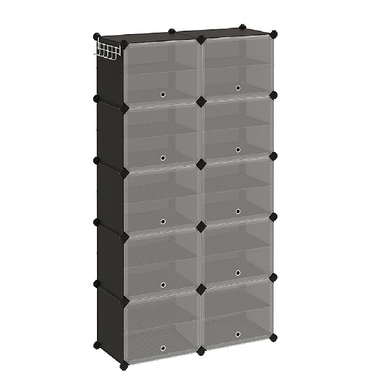 Shoe Rack， 8 Cubes Shoe Organizer with Doors， 32 Pair Plastic Shoe Storage Cabinet