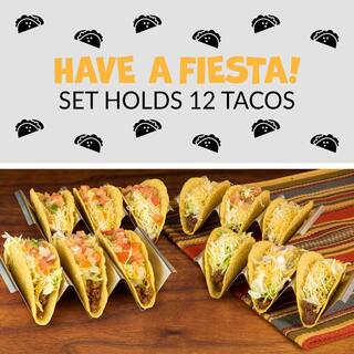 TACO TUESDAY 8.25 in. Stainless Steel Rectangular Taco Holder (Set of 4) TTTH4SS